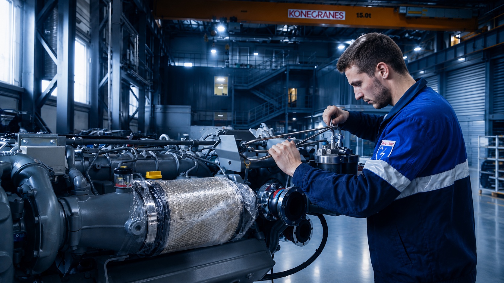 MPS engineer assembling a marine genset